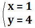 一問目の解(x=1、y=4)を示した図