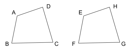 合同である四角形ABCDと四角形EFGHを示した図