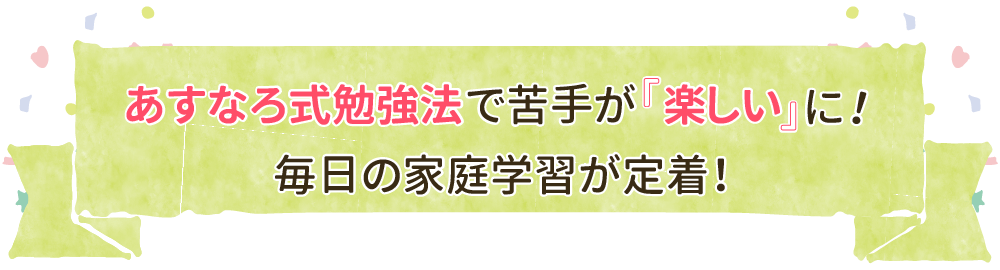 家庭教師のあすなろ関西・2024年度合格インタビュー家庭教師のさき先生に中学３年生かれんちゃんが高校合格するまでの指導方法を聞きました。「あすなろ式勉強法で苦手な勉強が「楽しい」に変化で家庭学習が定着」テキストのバナーです。