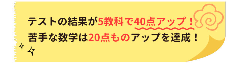 テストの結果が5教科で40点アップ！苦手な数学は20点ものアップを達成！