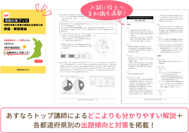 家庭教師のあすなろの夏期講習2024『大阪府・兵庫県・京都府過去問題解答・解説集』の画像